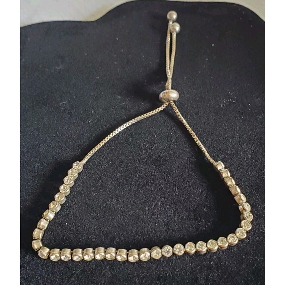 4 In Silver Tone Rhinestone Lariat Style Sliding Clasp Bracelet Mothers Day Gift